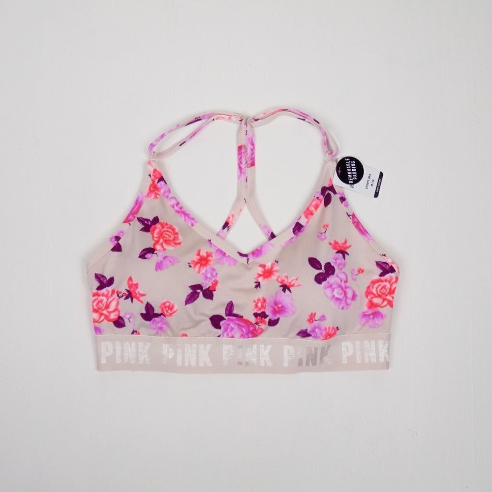 new with tags PINK VS logo floral ultimate sports bra